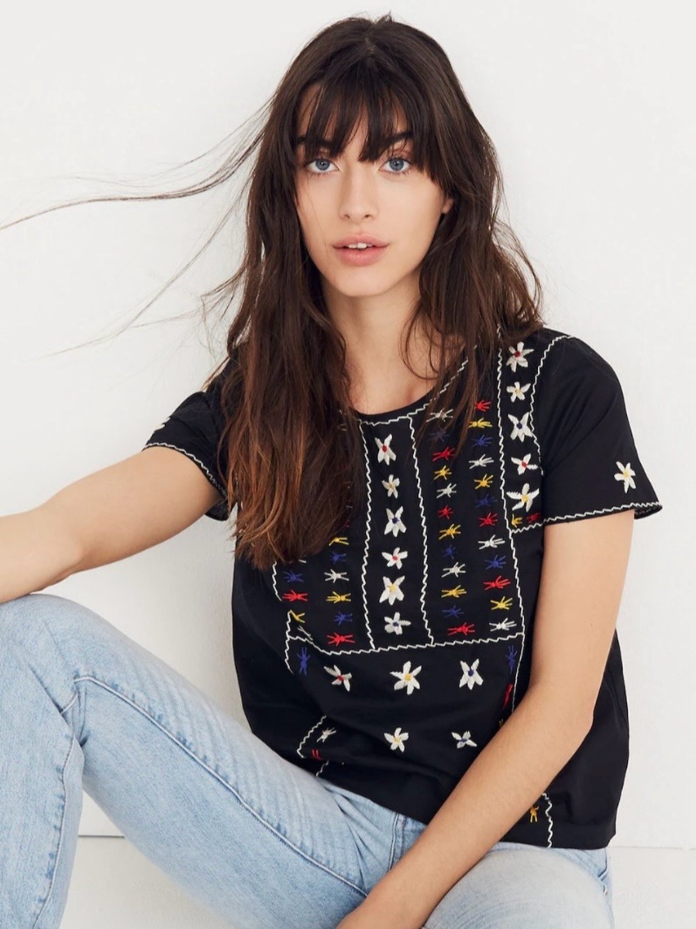 Madewell Embroidered tie-back cut out top